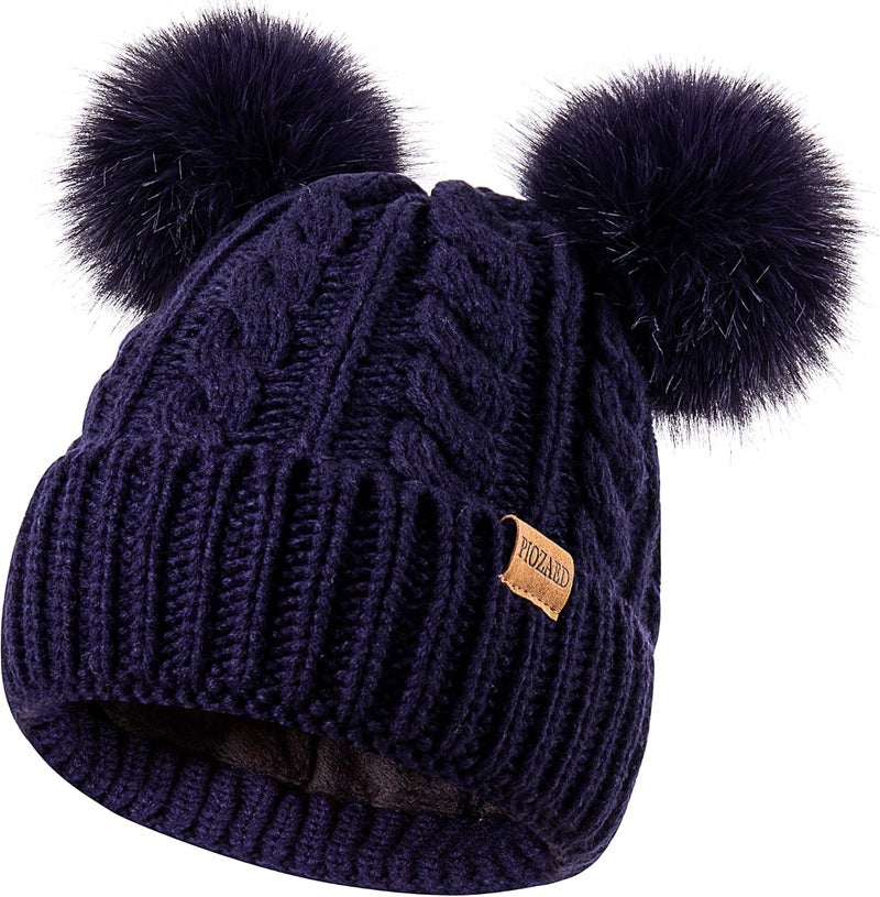 PIOZAED Women's Winter Hat Soft Knit Beanie with Faux Fur Pom Hat with Warm Fleece Lining Skull Cap for Women - Image 1